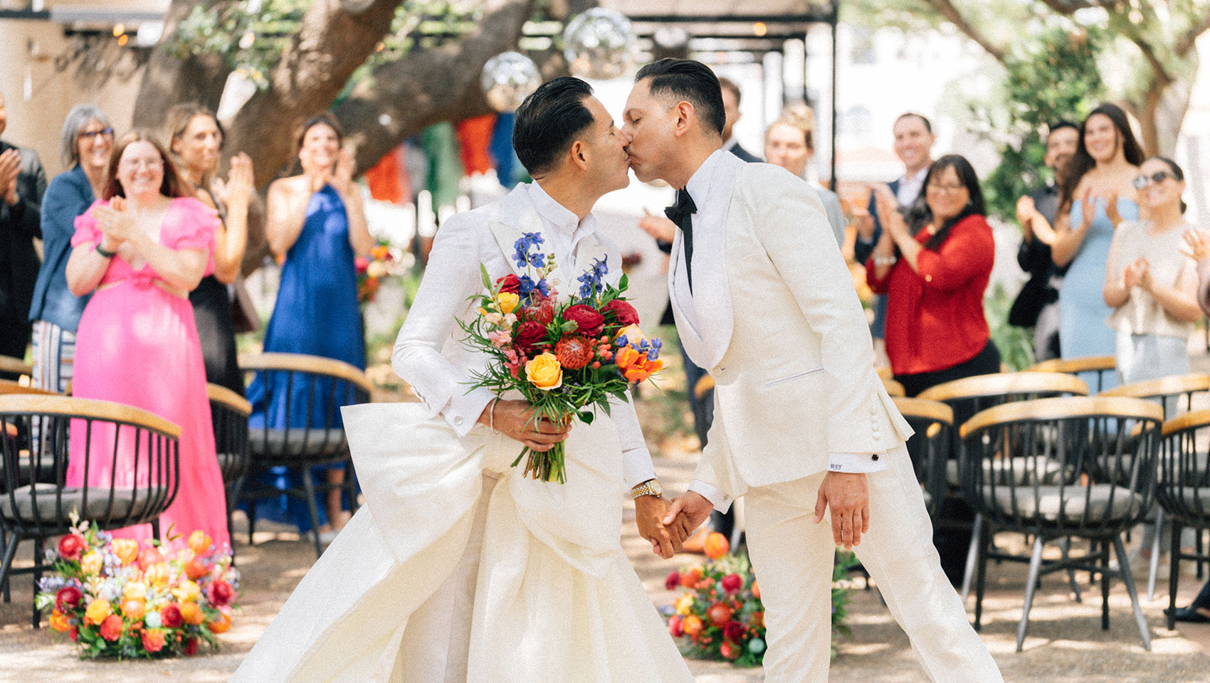 Newlyweds kiss