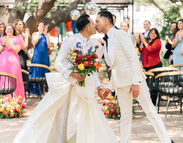 Newlyweds kiss